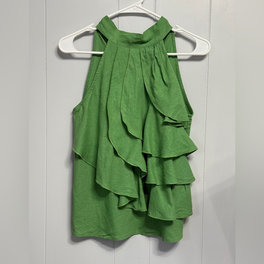 Elena Solano Vibrant Green Linen Blend Top - Picture 4 of 7